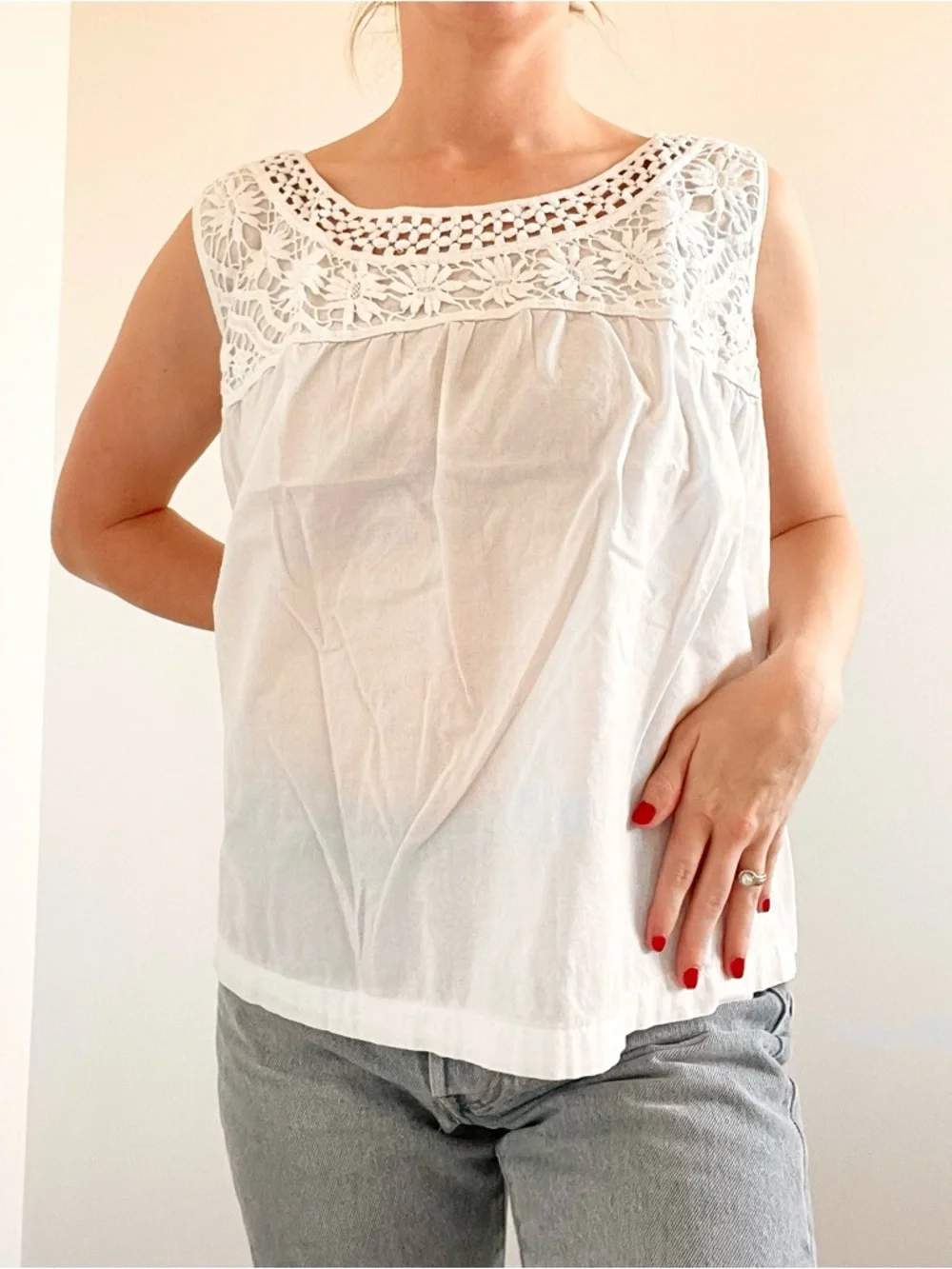 Merona White Crochet Yoke Sleeveless Top